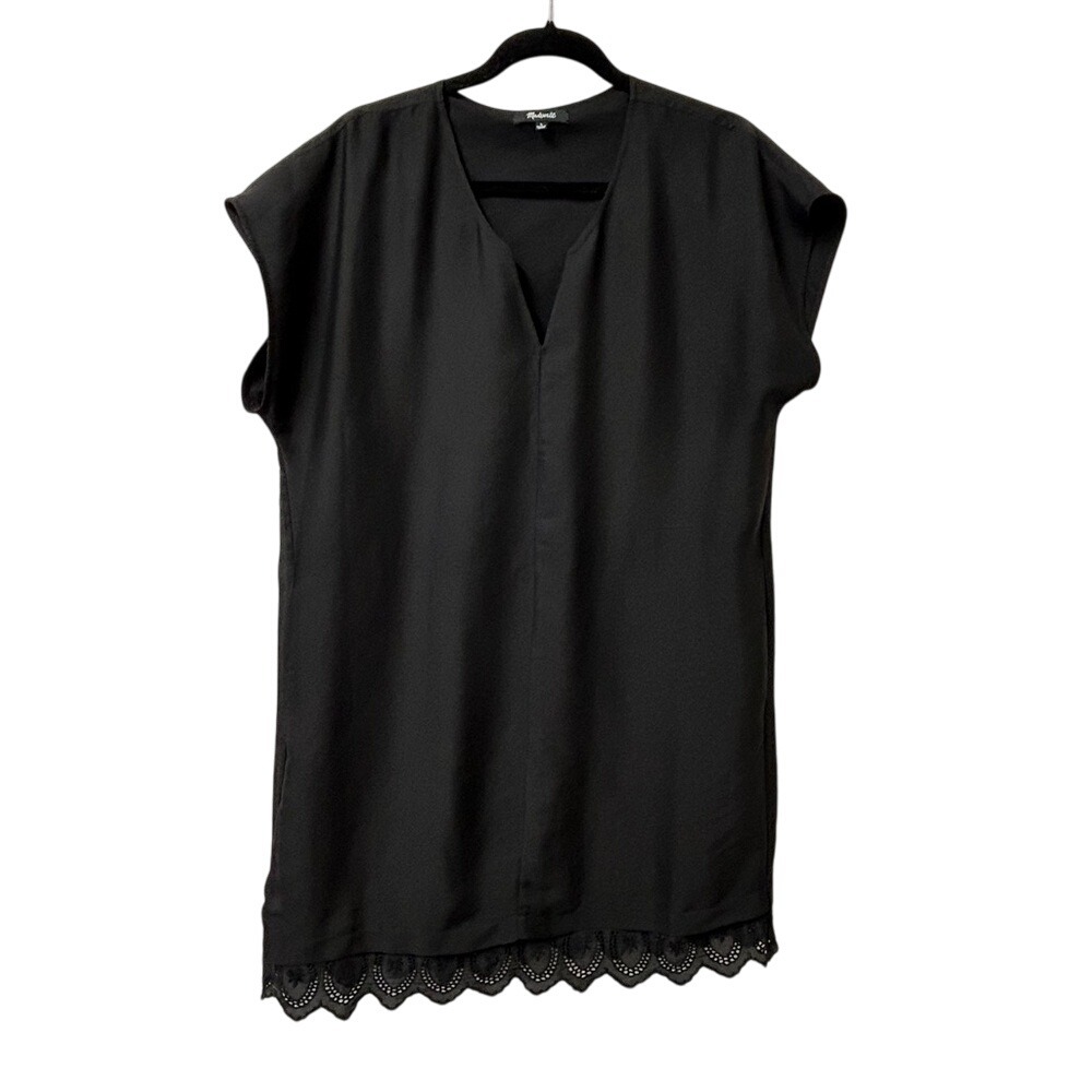 Madewell Women's Duskway Eyelet Black Mini Dress Pockets Lined Size Large - Picture 4 of 11